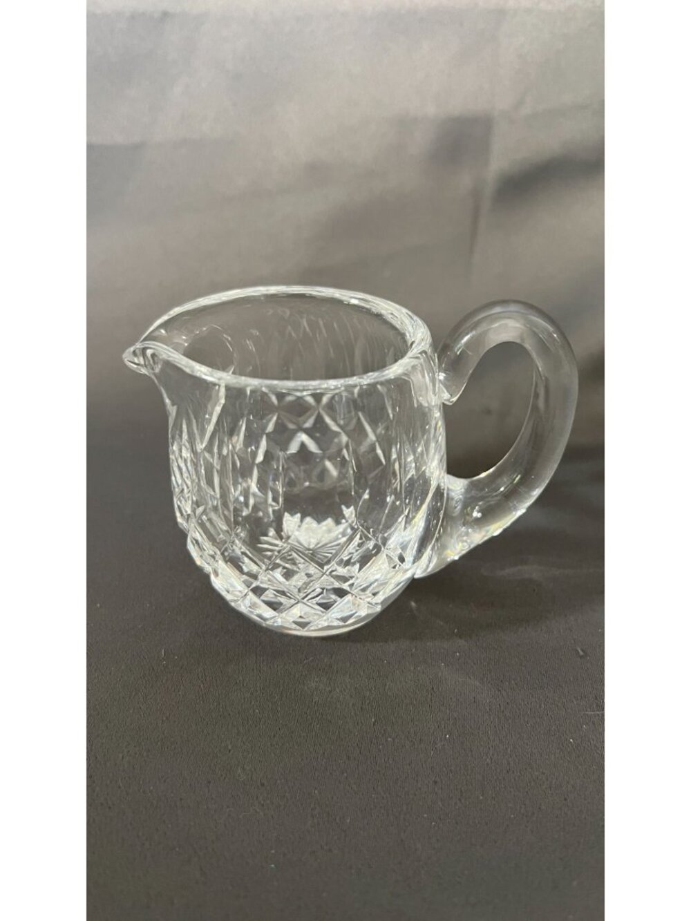 Crystal Clear Glass Creamer With Intricate Diamond Cuts & Handle